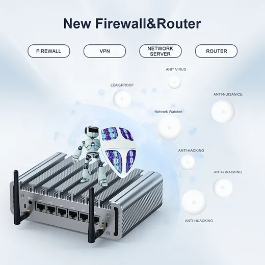 Mini PC cu 6 porturi LAN Intel i225 2.5G, destinat ca router soft PfSense și firewall