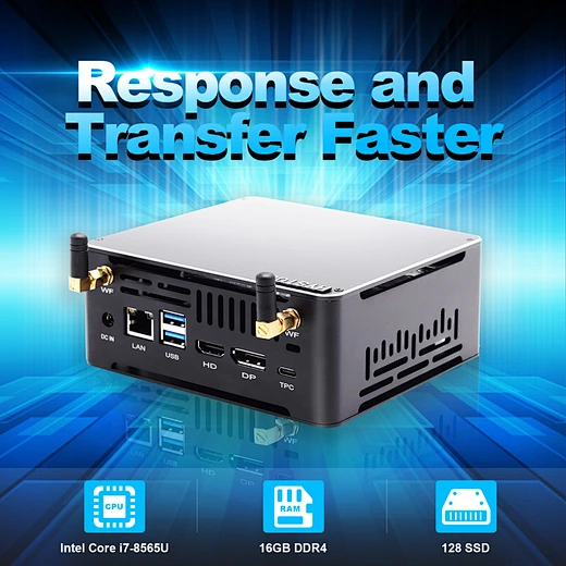 Mini PC de dimensiuni palmă, cu procesor Intel Core i7-8565U