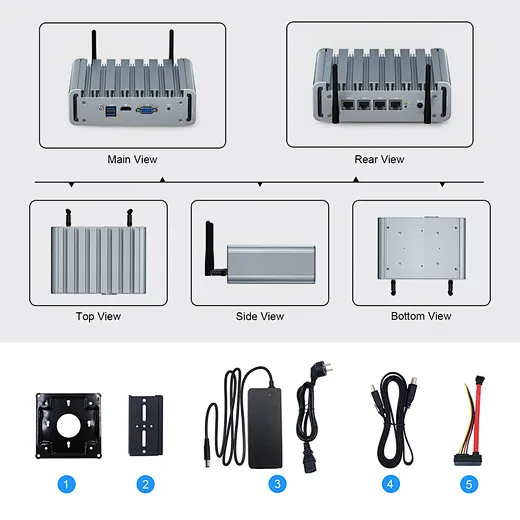 Mini PC cu 6 porturi LAN Intel i225 2.5G, destinat ca router soft PfSense și firewall