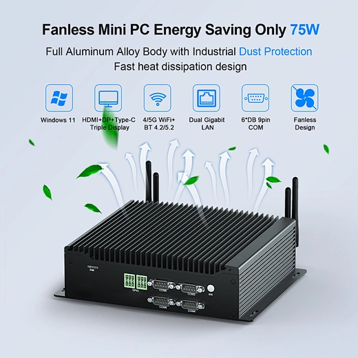 Mini PC Fără Ventilator cu Intel 10-a generație, 8 USB, 6 COM, Computer Industrial